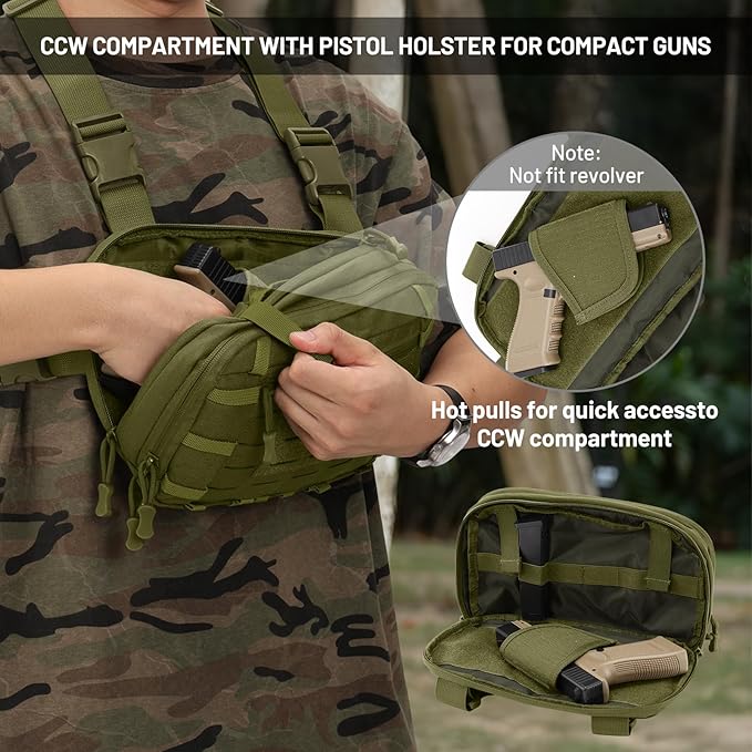 Tactical EDC Chest Bag Utility Molle Chest Rig Pouch with CCW Compartment Adjustable Strap Outdoor Chest Pack