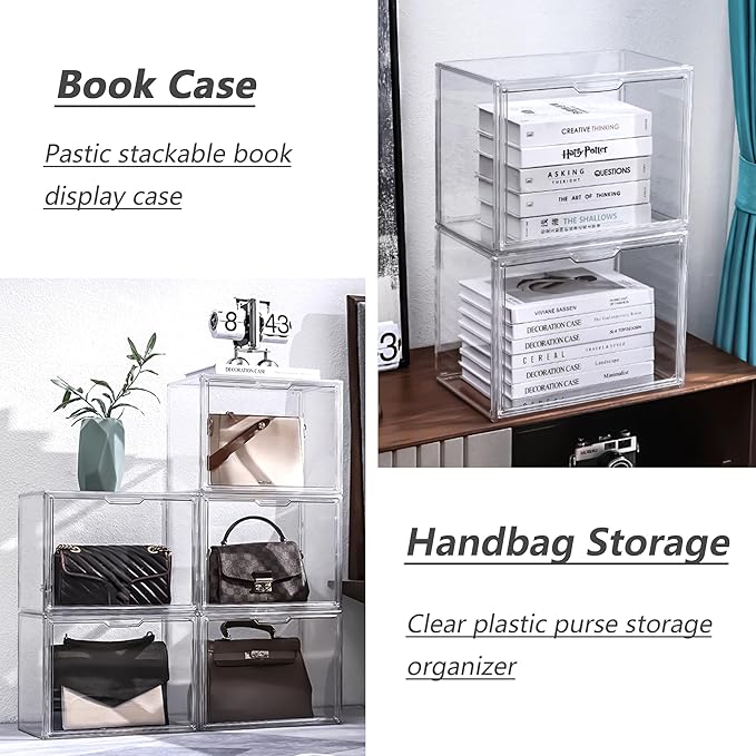 Clear Acrylic Display Case Stackable Plastic Storage Bins with Magnetic Attraction Lid Showcase for Cosmetic Large Figures Collectibles X-Large