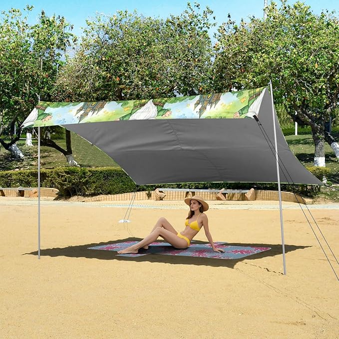 xigua St. Patrick's Day Gnome Beach Tent Sun Shelter with Carrying Bag - Silver Coated Oxford Fabric Beach Canopy for Beach Camping Fishing - Includes Windproof Ropes Sandbags &amp Stakes