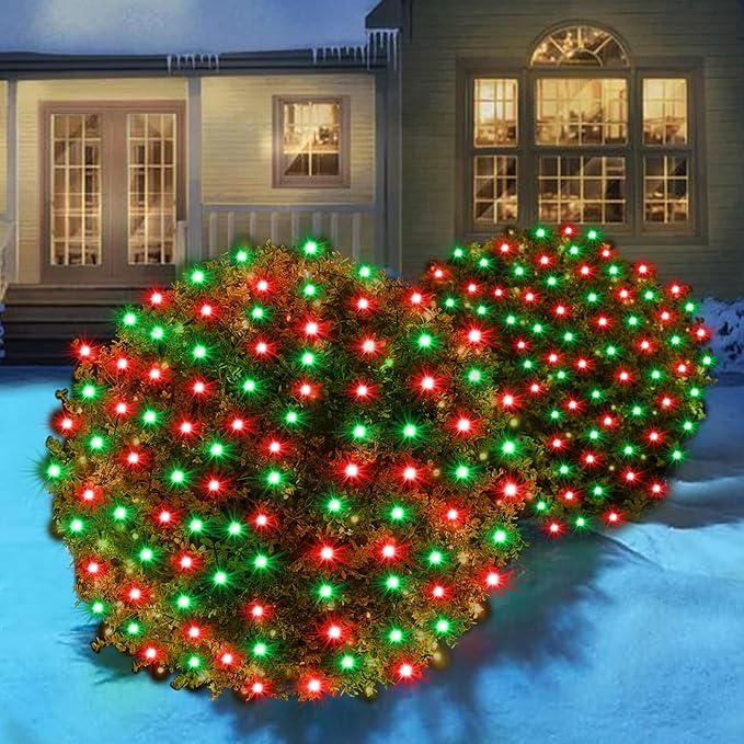 Led Christmas Net Lights for Bushes 132LED 6FT x 6FT Connectable UL Certified Net Lights for Bushes Tree Shrubs Xmas Trunk Green Wire Christmas Decorations