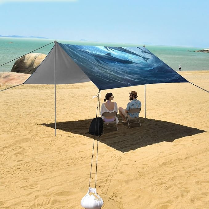 ALAZA Dolphins Underwater Waves Beach Tent Sun Shelter Portable Canopy Sunshade for Outdoor Camping Picnics Backyard Fun 10x9 ft