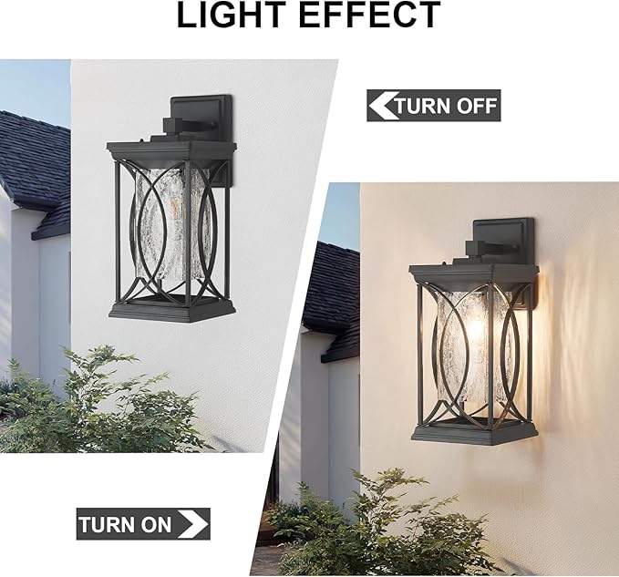 Refice Aluminum 15.2 Outdoor Wall Light IP65 Waterproof Outside Lights for House with Rippled Glass Shade Black Exterior Lighting Fixtures for Patio Garage Front Door Garden &amp Porch 1 Pack