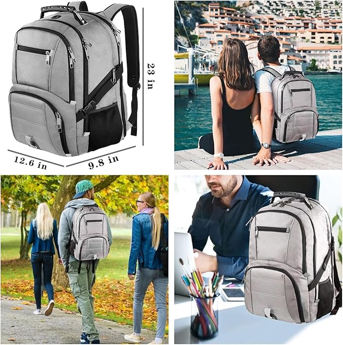 LTINVECK Extra Large 50L Travel Laptop Backpack Computer bag Backbag TSA Friendly Durable Big RFID Heavy Duty Business Tech Backpack Fits 17 Inch Laptops for Men Women Grey