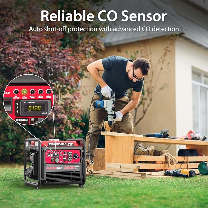 PowerSmart 4400-Watt Gas Powered Portable Inverter Generator CO-Sensor Lightweight for Home Use and Emergency Backup Camping EPA Compliant
