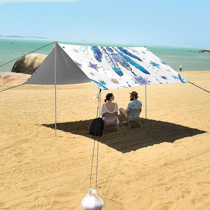 ALAZA Blue Dreamcatcher Mandala Ornament Stars Beach Tent Sun Shelter Portable Canopy Sunshade for Outdoor Camping Picnics Backyard Fun 10x9 ft