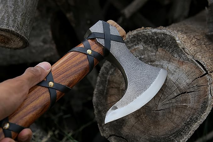 SHINY CRAFTS® Norse Viking Axe with Leather Sheath – Hand-Forged Bearded Hatchet Tomahawk Axe for Camping Survival Woodcutting Unique Gift for Him Husband Dad Groomsmen (SCAH-15)
