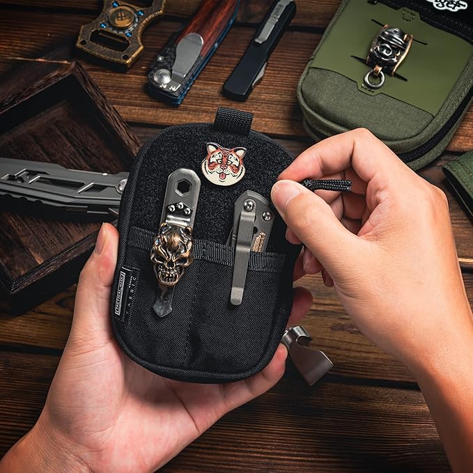 TACTICAL GEEK Block F Portable EDC Pouch Compact Waist Bag Molle Pocket Organizer Multi-Purpose Wallet Crafted from 500D Nylon for Versatile Gear &amp Card Storage-Black
