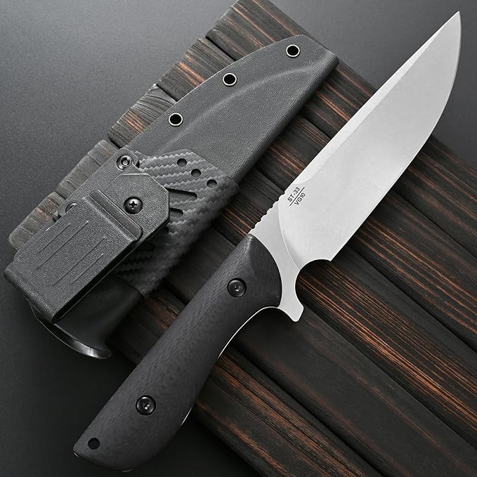 Sitivien ST33 Fixed Blade Knife VG10 Steel Blade Carbon Fiber Handle Full Tang Knife for Outdoor Activities Camping Hunting Fishing(Silver)
