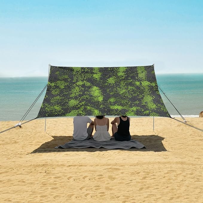 ALAZA Green Black Snake Print Beach Tent Sun Shelter UPF50+ Protection Beach Shade Canopy w/ 4 Sandbags for Outdoor Camping Fishing Backyard Fun Picnic 10x9 ft