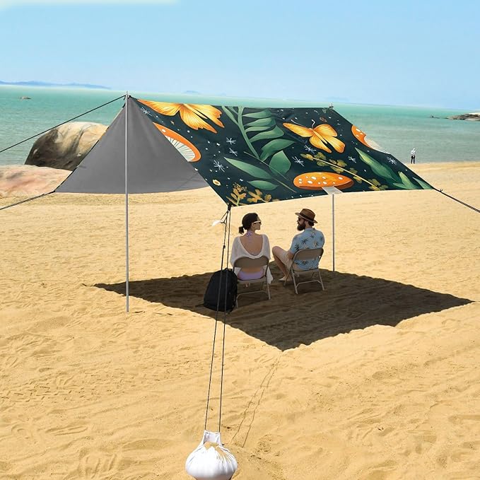 ALAZA Mushroom Butterfly Pattern Beach Tent Sun Shelter Portable Canopy Sunshade for Outdoor Camping Picnics Backyard Fun 10x9 ft