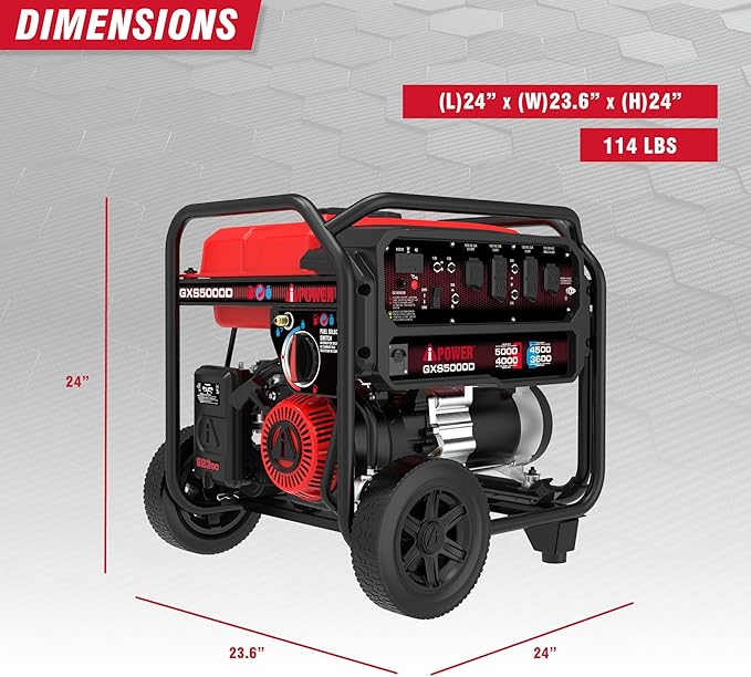 A-iPower 5000-Watt Portable Generator Gas &amp Propane CO Sensor Shutdown Heavy Duty Generators with 223cc OHV Engine For Jobsite RV Home Backup Emergency (GXS5000D)