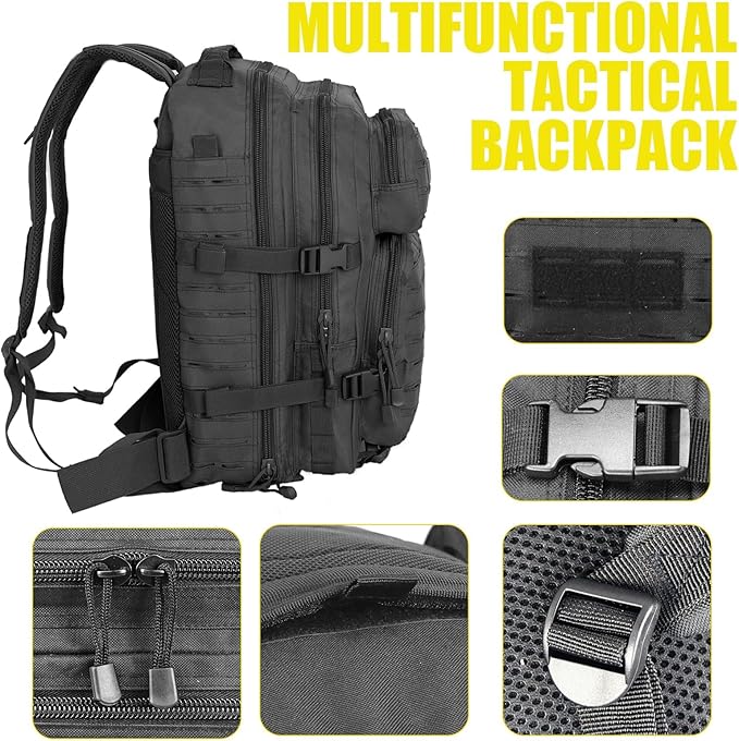 Small 40L Military Backpack Tactical Backpack Assault Pack Bug Out Bag with Molle for Hiking Rucksack Trekking (Black)