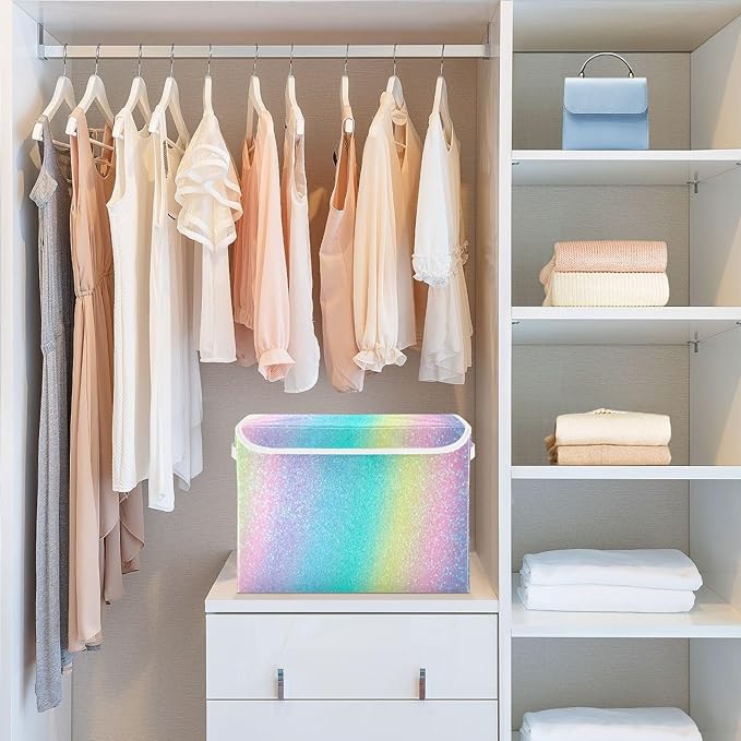 Iridescent Rainbow Glitter Gradient Stock Storage Container with Lid Stackable Bed Storage Clothing Storage Containers