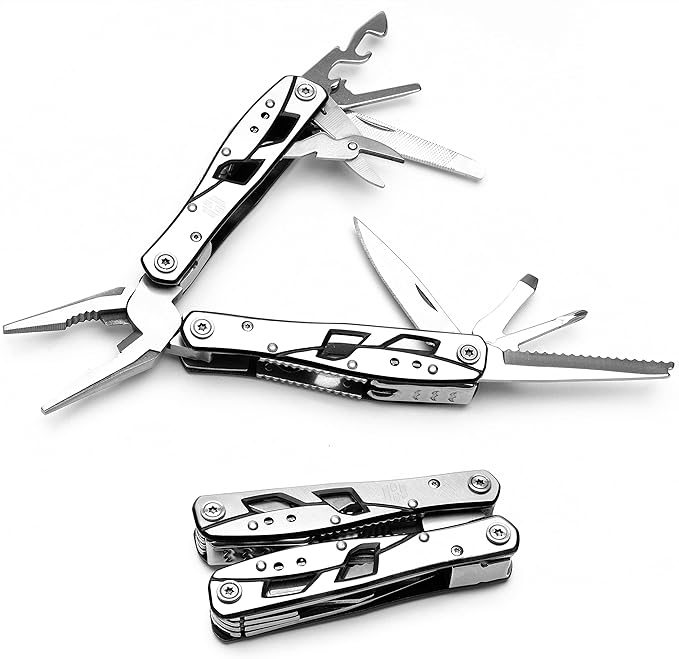 Multitool Plier - 12 In 1 Stainless Steel Pocket Multi Tool With Durable Sheath For Camping Survival Gear - Safety Locking Camping Accessories With Cutter Bottle Opener Screwdriver by Hayvenhurst