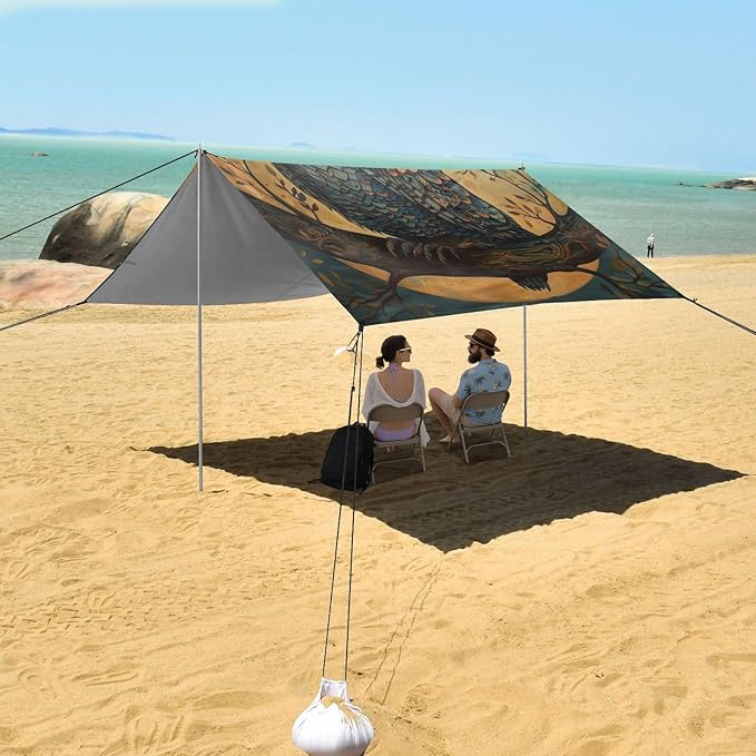 ALAZA Owl Tree Beach Tent Sun Shelter Portable Canopy Sunshade for Outdoor Camping Picnics Backyard Fun 10x9 ft