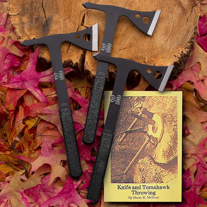 Tomahawk Throwing Axe Set of 3 High Carbon Steel Tactical Axes with Backspike Survival Camping Hatchet Kit Belt Sheath Knife Tomahawk Throwing Guide Outdoor Target Practice