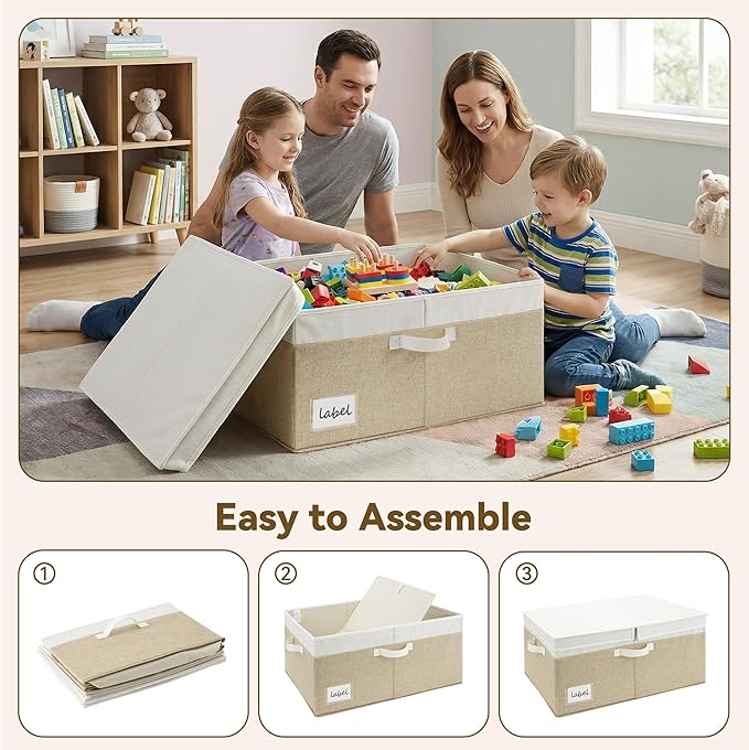 GRANNY SAYS Decorative Storage Boxes with Lid Large Storage Bins with Double-Open Lid Storage Basket for Clothes 63L Closet Linen Storage Bin White/Khaki 2-Pack
