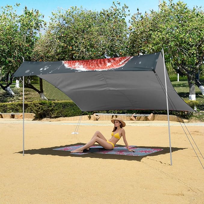 ALAZA Christmas Hamster Beach Tent Sun Shelter UPF50+ Protection Beach Shade Canopy w/ 4 Sandbags for Outdoor Camping Fishing Backyard Fun Picnic 10x9 ft