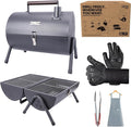 AGG Portable Charcoal Grill - 2-in-1 Tabletop BBQ &amp Griddle Combo - Compact Mini Barrel Grill for Camping Balcony &amp Tailgating - Includes Apron Heat-Resistant Gloves &amp Tongs -Small Outdo