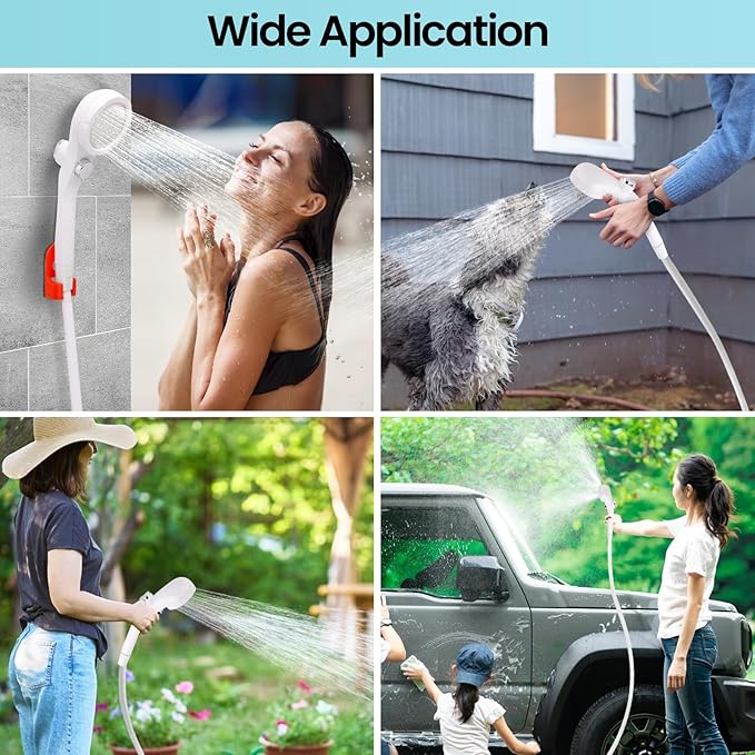 Portable Camping Shower with 7800mAh Battery - 3 Spray Modes IPX7 Waterproof &amp Powerful Suction for Indoor Camping Beach Travel RV Life Pet Bathing Gardening