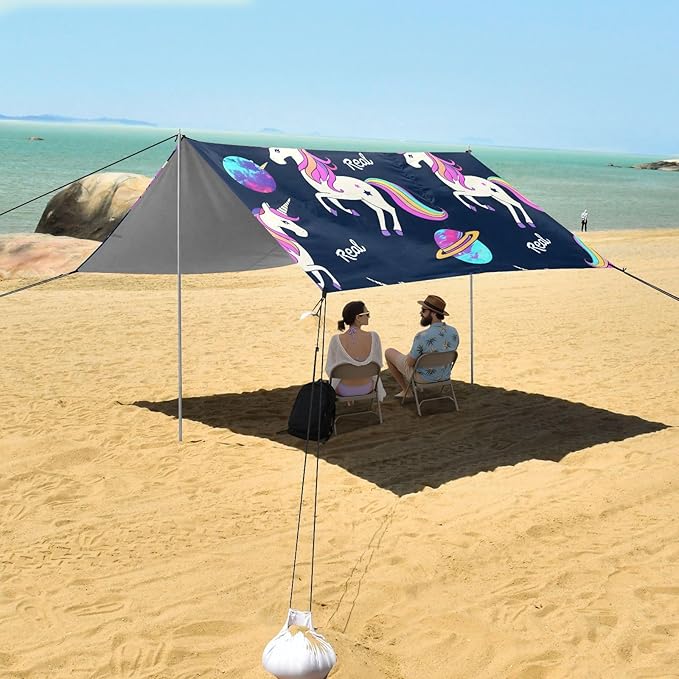 ALAZA Unicorn Planet Pattern Beach Tent Sun Shelter Portable Canopy Sunshade for Outdoor Camping Picnics Backyard Fun 10x9 ft