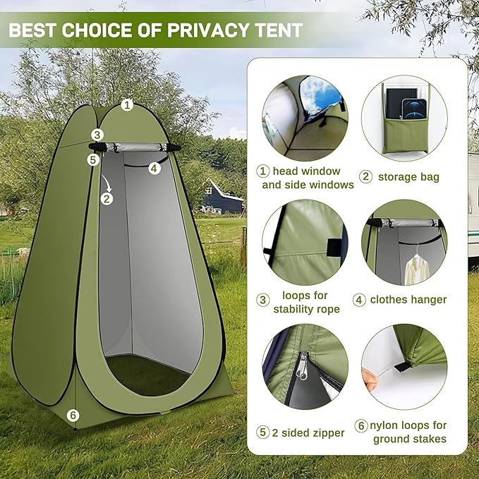 Portable Camping Shower Pop Up Privacy Tent Kit with LED Light and Foldable Toilet 6000mAh LCD Screen Shower Pump 5.3 Gallons Bucket Outdoor Shower for Hiking Travel Car