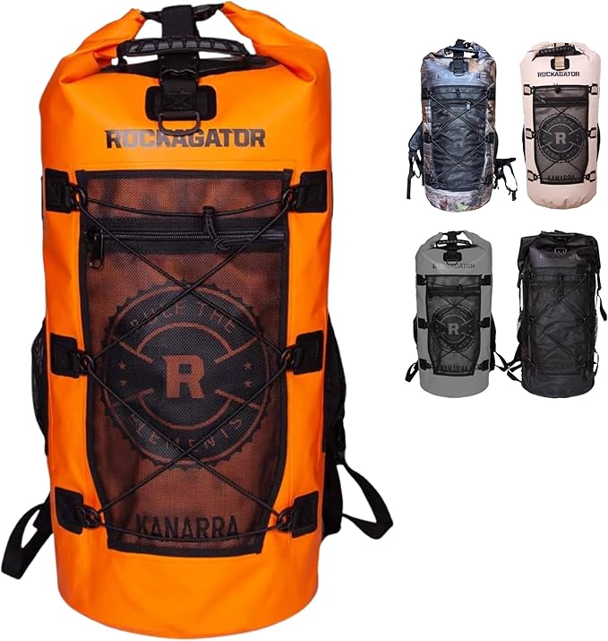Rockagator Kanarra 90L Waterproof Backpack for Camping Hiking Mountaineering Backpacking Hunting Fishing Canoeing Outdoor Activities The Wet Outdoors - Large Capacity Roll Top Closure Orange