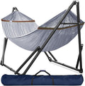 Tranquillo Universal Double Hammock with Stand Included for 2 Persons/Foldable Hammock Stand 600 lbs Capacity Portable Case - Inhouse Outdoor Camping Grey