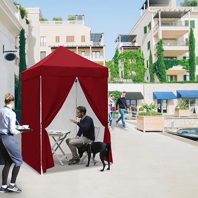 EAGLE PEAK 5x5 Instant Canopy with 4-Side Wall Panels Small Pop up Portable Canopy Tent with Carry Bag Light Weight Sun Shelter for Sports Camping and Beach Burgundy