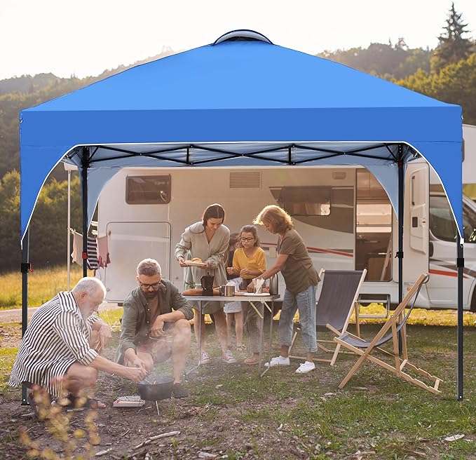 GDY 8x8 Pop Up Canopy Tent Easy-Setup Gazebo Outdoor Canopy with 3 Adjustable Heights for Events Parties Camping Blue.
