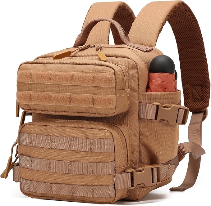 9L Mini Tactical Backpack Multi-Purpose RucksackSmall Gym Bag EDC Molle for Men and Women (Tan)