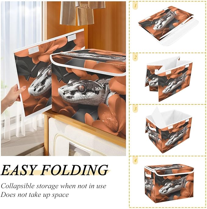 Storage Cube with Lid Snake with Floral Print 16.5×12.6×11.8 IN Collapsible Large Capacity Foldable Storage Basket Bin Organizer