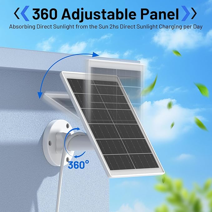 5W Solar Panel Charger Compatible with Arlo Pro 5S/Pro 4/Pro 3/Ultra/Ultra 2/Go 2 Camera Solar Panels Charging with 13.1ft Waterproof Charging Cable360° Adjustable Wall Mount 2 Pack