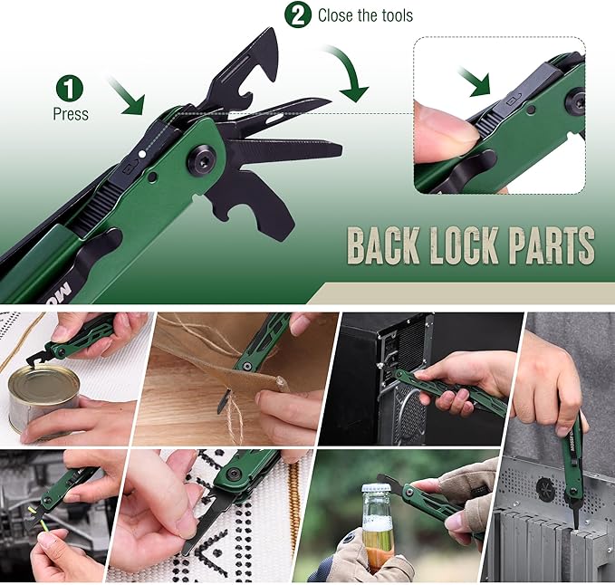 MOSSY OAK CNC-Machined Multitool Pliers 27-in-1 Multi Tool with Pocket Knife Fire Starter &amp Whistle Bottle Opener Screwdriver – Self-Locking Survival Tool for Camping &amp Hiking