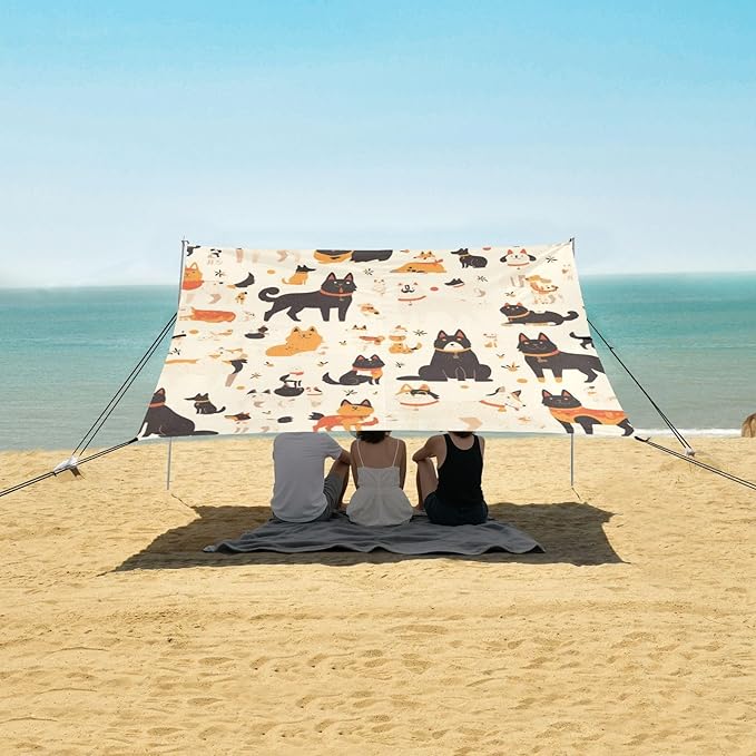 Pet Dogs Foldable Beach Canopy UPF50+ Protection Easy Setup Shade Sun Shelter with Sandbags and Shovel for Camping Picnics Backyard