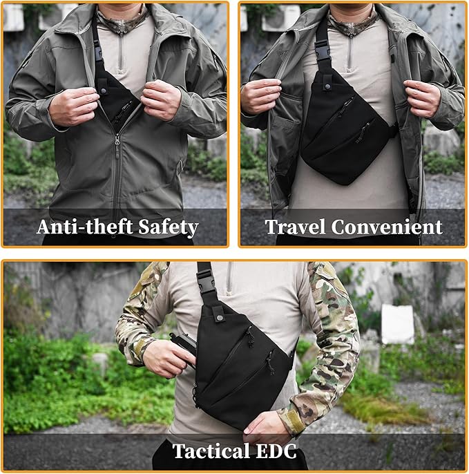 CCW Sling Bag for Concealed Carry Tactical Crossbody Sling Bag with Quick Access Compartment Low Profile Shoulder Chest Bag for Men &amp Women