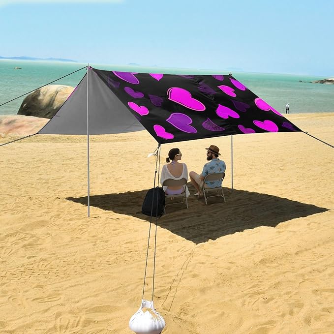 Beach Canopy with Windproof Ropes &amp Sandbags Beach Tent Sun Shade Sun Shelter for Camping Trips Fishing Backyard Fun or Picnics Heart