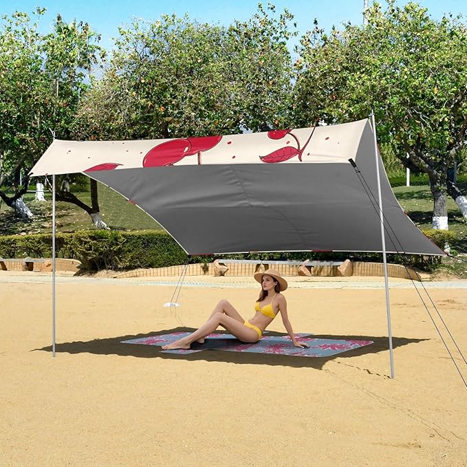 ALAZA Red Bow Cherry Beach Tent Sun Shelter Portable Canopy Sunshade for Outdoor Camping Picnics Backyard Fun 10x9 ft