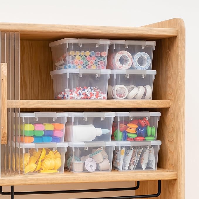 Citylife 1.3 QT 20 Packs Small Storage Bins Plastic Storage Container Stackable Box with Lids for Organizing Clear White