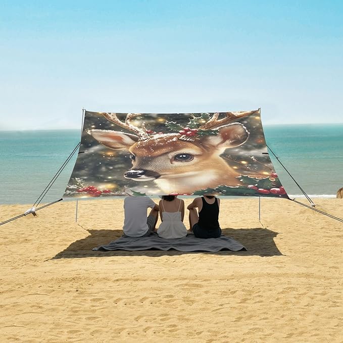 ALAZA Christmas Reindeer Beach Tent Sun Shelter Portable Canopy Sunshade for Outdoor Camping Picnics Backyard Fun 10x9 ft