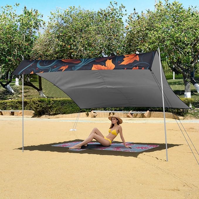 ALAZA Two Pumpkins Beach Tent Sun Shelter Portable Canopy Sunshade for Outdoor Camping Picnics Backyard Fun 10x9 ft