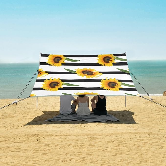 Beach Canopy with Windproof Ropes &amp Sandbags Beach Tent Sun Shade Sun Shelter for Camping Trips Fishing Backyard Fun or Picnics Sunflower