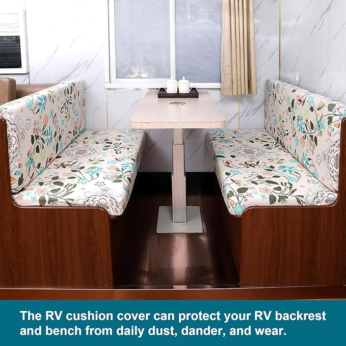KRFOONN RV Dinette Cushion Covers Stretch Camper Cushions Cover Replacement Couch Cushion Slipcovers Washable Loveseat Slipcovers for Travel Trailer Couch (2 Backrest Cover &amp 2 Bench Cover 14)