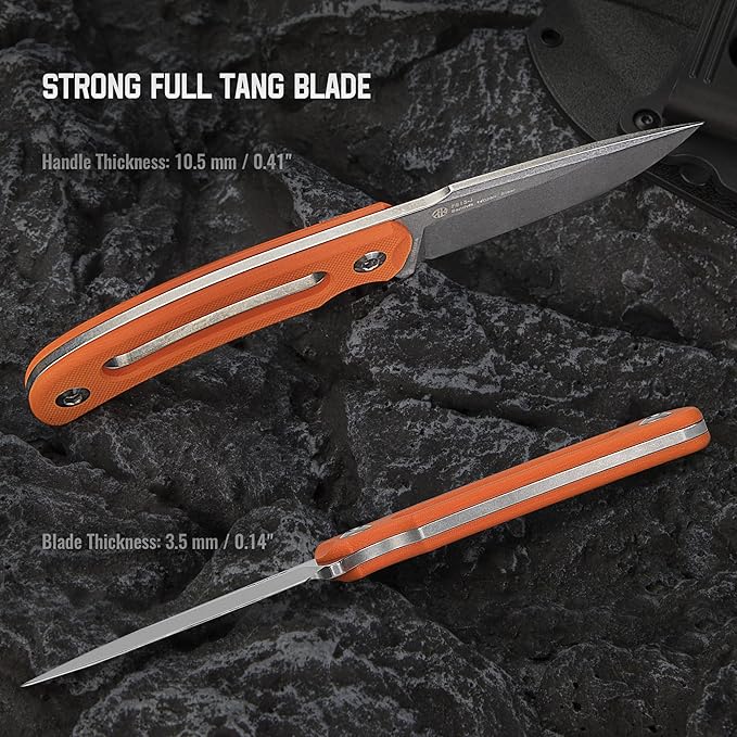 Ruike Survival Hunting EDC Fixed Blade Knife With SheathSmall Lightweight14c28n Full-Tang Bushcraft BowieTactical Camping Gear For MenDefense Top Horizontal Stainless SteelCarry Kydex Blet F815