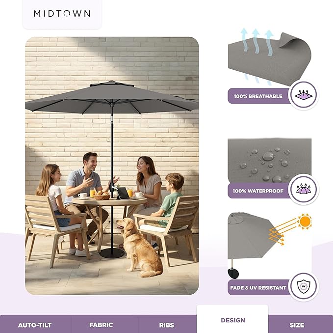Midtown Umbrellas The Lean Patio Umbrella (Terylast Fabric - Charcoal 8 Foot)