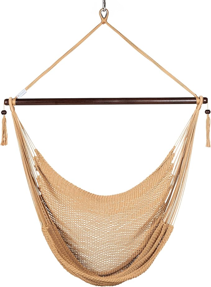 Large Caribbean Hammock Chair - 48 Inch - Polyester - Hanging Chair - tan