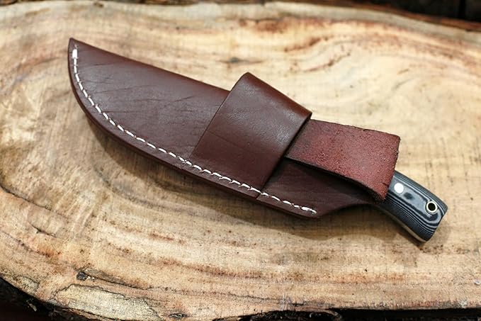 GCS Handmade D2 Steel Hunting Knife with Black And White Micarta Handle Full Tang Blade and Leather Sheath for Hunting Hunting Camping Survival EDC-GCS 953