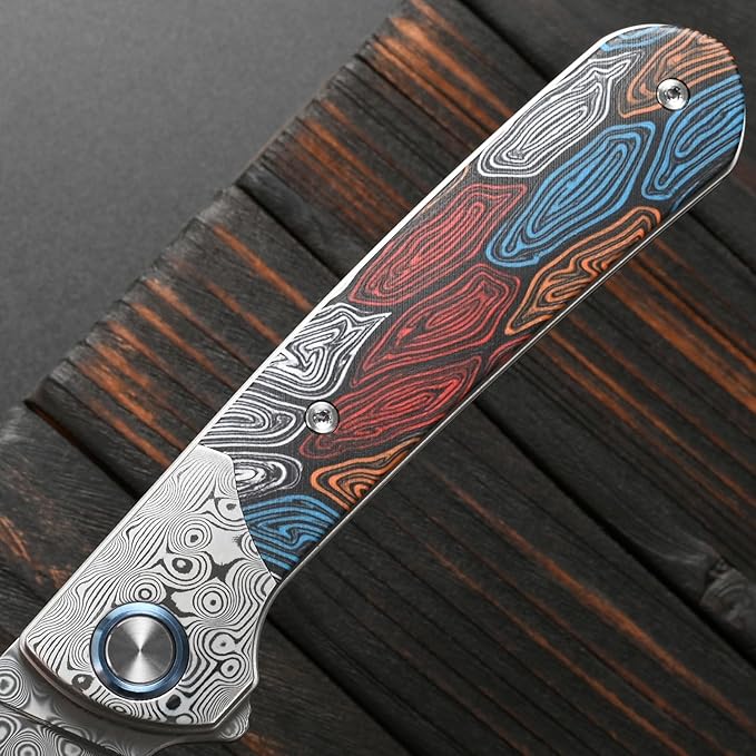 Sitivien ST256 Damascus Steel Folding KnifeDamascus Blade with Colorful G10 Handle EDC Knife for Outdoor CampingHiking Fishing(Color) … …