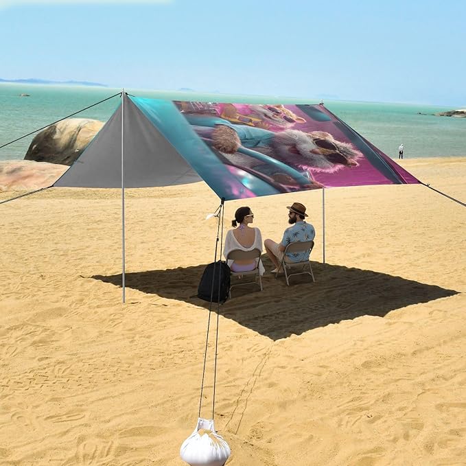 ALAZA Hamster Driving Funny Animals Beach Tent Sun Shelter UPF50+ Protection Beach Shade Canopy w/ 4 Sandbags for Outdoor Camping Fishing Backyard Fun Picnic 10x9 ft