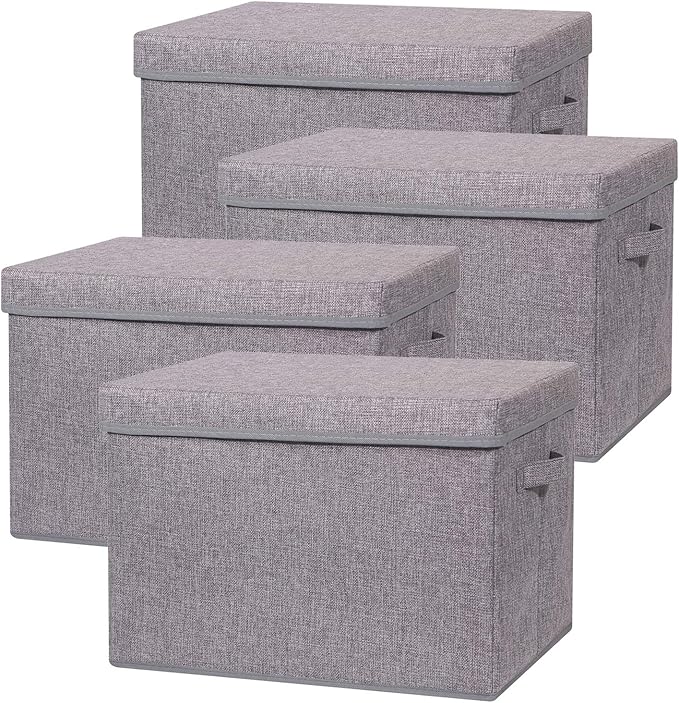 TENABORT 4 Pack Large Foldable Storage Box with Lids Fabric Storage Cube Organizer Cloth Containers Bins Baskets for Closet Clothes Clothing Bed Room